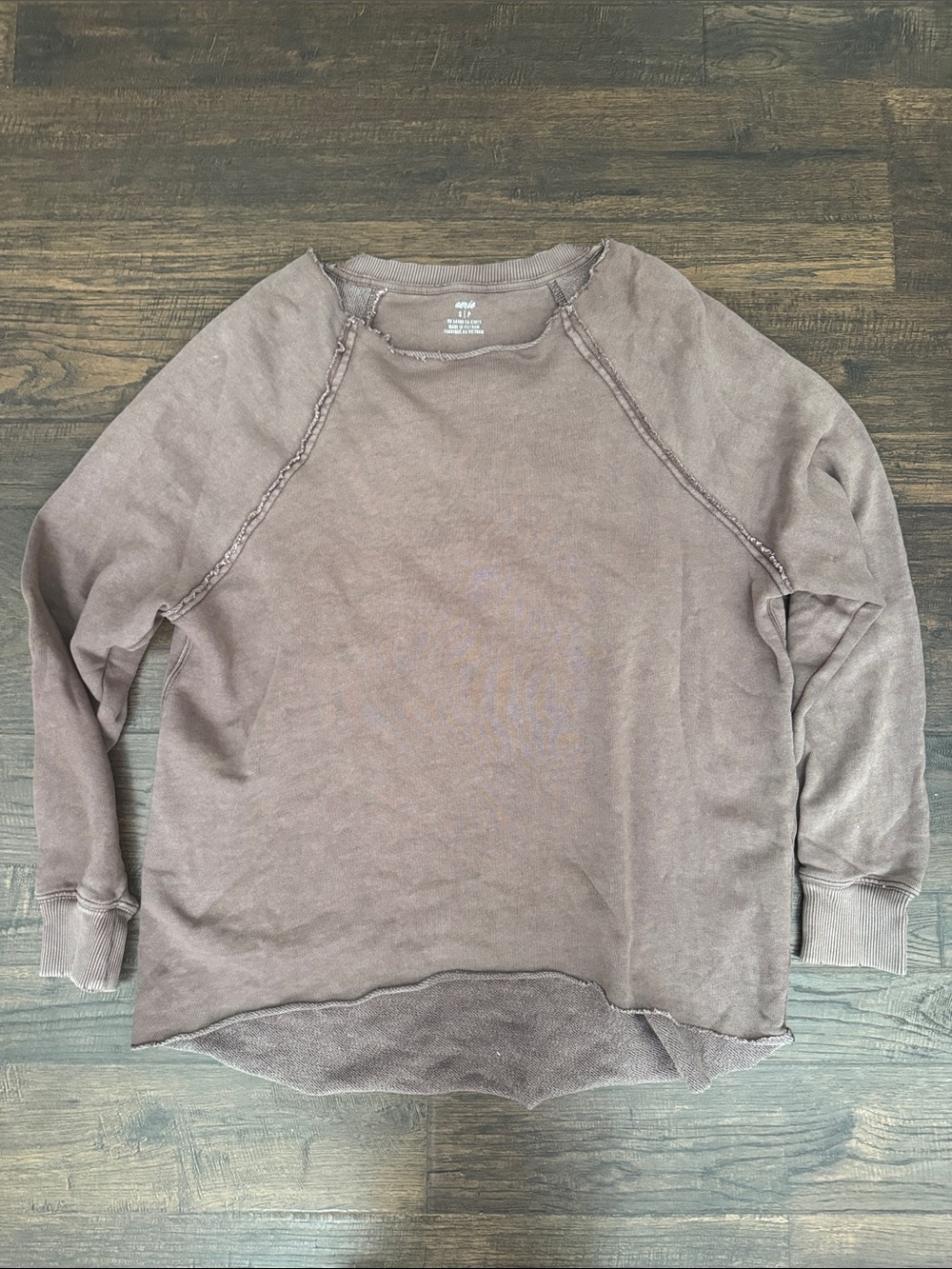 aerie Garment-Washed Brown Crewneck Sweatshirt